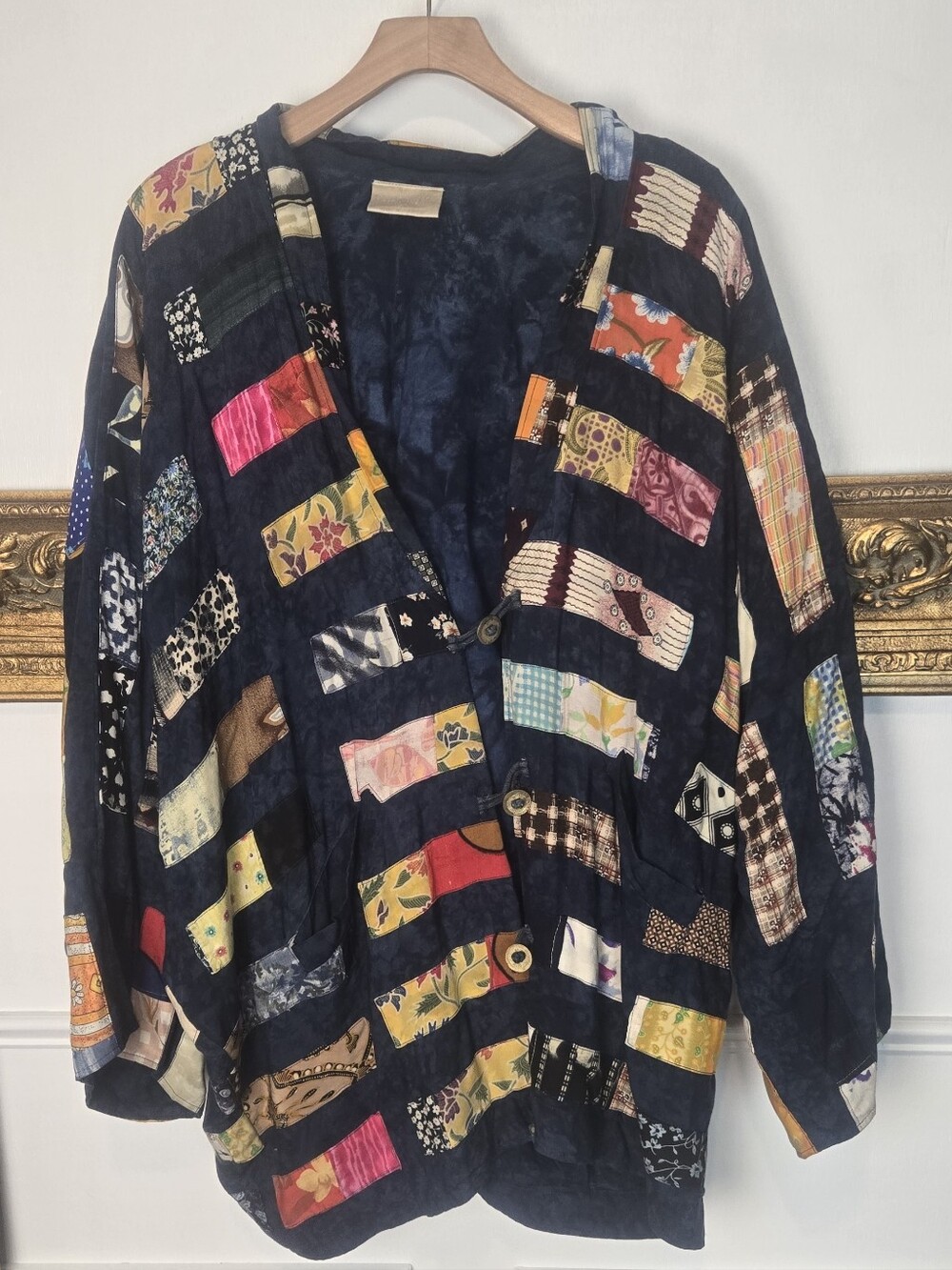 Artsy Bohemian Patchwork Quilted Navy Lagenlook Jacket Nativewear Designs 1X